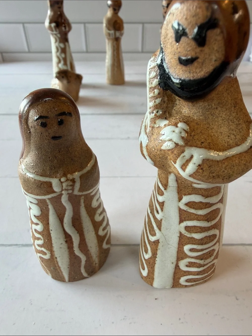 Handcrafted Brown Ceramic Nativity Set with White Accents